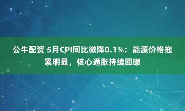 公牛配资 5月CPI同比微降0.1%：能源价格拖累明显，核心通胀持续回暖