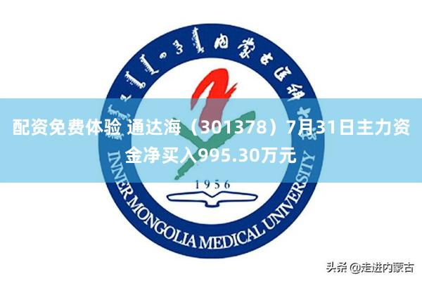 配资免费体验 通达海（301378）7月31日主力资金净买入995.30万元